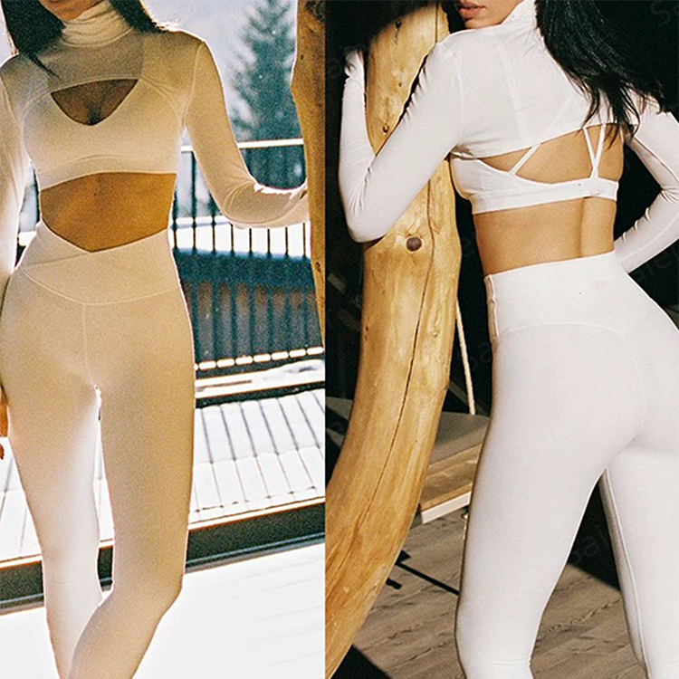 Yoga Sets Fitness Women 2025 Custom Leggings Set Activewear 3 Piece Gym Set Solid Spandex/Cotton High Quality Fitness Clothing