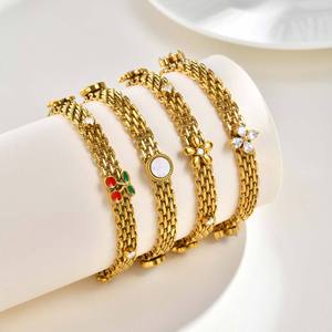 สร้อยข้อมือสแตนเลสสตีลชุบทอง 18K รุ่น SL452 ดีไซน์แบบถัก ประดับด้วยเพทายกันน้ำ ไม่หมอง ทนทาน ทันสมัย เหมาะเป็นของขวัญ - Product Image 1