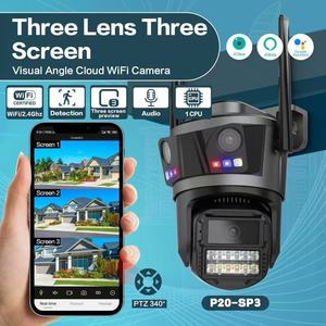 Caméra de surveillance sans fil True Triple View Wifi 2.7K avec vision nocturne couleur, moniteur PTZ extérieur avec interphone vocal - Product Image 3