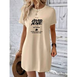 Nuovo Abito <span class=keywords><strong>da</strong></span> <span class=keywords><strong>Donna</strong></span> con Stampa Grafica ANGELES, Lunghezza al Ginocchio, Vita Elastica, Casual Sportivo, Collo Tondo, Maniche Corte, Pezzo Unico - Product Image 5