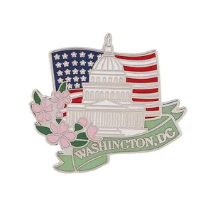 Washington DC American Flag Capitol Building Cherry Blossom Souvenir Pin