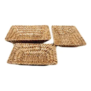 XH Handmade rectangular shape organizer natural material seagrass water hyacinth home storage tray basket set of 3