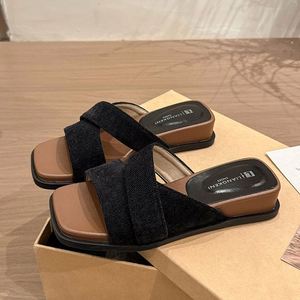2026 Summer New Cross Strap Chunky Sole One Band Slides Versatile All Match Women Casual Outdoor Beach <b>slippers</b> - Product Image 6