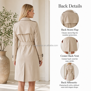 Yegao Cappotto <span class=keywords><strong>Trench</strong></span> Casual da <span class=keywords><strong>Donna</strong></span> in Cotone Gabardine <span class=keywords><strong>Impermeabile</strong></span>, Lunghezza al Ginocchio, Collo Rovesciato, Personalizzabile, Basso MOQ, OEM, per Autunno - Product Image 2