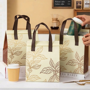 Custom Logo Printed Cooler Bag Non-Woven Take Away Carrier for Restaurant BBQ Hot Food Coffee Milk Tea with Stylish Design - Product Image 1
