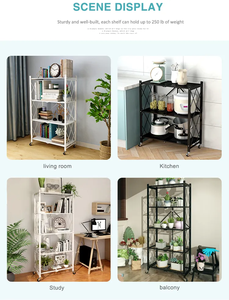 Étagères de cuisine domestique à 5 couches étagère en acier inoxydable étagères pliantes empilables support de rangement pliable en métal Mobile avec roues - Product Image 5