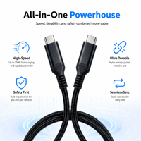 Cable USB3.2 Gen2 Tipo C de Carga Rápida de 100W, Cable de Carga y Sincronización de Datos de 10Gbps con Trenzado de Nailon para Computadoras Portátiles, Teléfonos, Oficina y Viajes