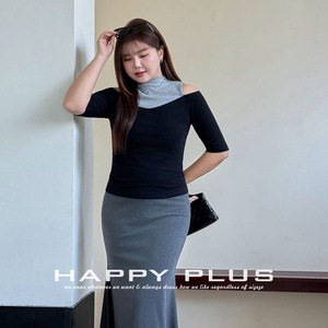 เสื้อถักคอวีสีดำแบบมีบล็อกสี แบรนด์ Runqi แขนกลาง ไซส์พลัส สำหรับผู้หญิง สวมใส่ได้ทุกวัน - Product Image 4