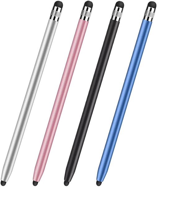 2-in-1 Universal Passive Capacitive Stylus Pen for Android/iPad/iOS Touch Screens Replaceable Nib Metal & Plastic No Charging
