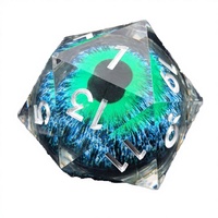 Dés à six faces en résine transparente à bords vifs, écologiques, gaufrés, avec cœur liquide œil de dragon vert-bleu mobile, pour DND RPG et jeux de table