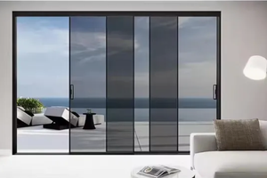 NFRC Moderno marco delgado de aluminio 4 paneles de vidrio templado Patio puerta corredera huracán impacto aislamiento térmico sala de estar - Product Image 2
