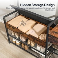 Rustique marron noir 5 en 1 porte-manteau en bois avec banc boîte de rangement à rabat patères porte-chaussures organisateur d'entrée