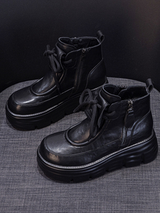 Stivali Chelsea da <span class=keywords><strong>Donna</strong></span> di Alta Qualità con Suola Spessa e Fodera in Pile, <span class=keywords><strong>Stivaletti</strong></span> Casual con Lacci e Rialzo Interno, Versatili e Nuovi - Product Image 6