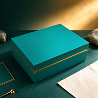 Coffret Cadeau Premium Vert Doré, Boîte Rigide de Luxe avec Illustration Paysagère en Feuille d'Or, Ensemble de Deux Boîtes Intérieures pour Cadeaux de Fête