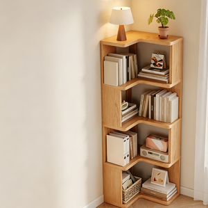 Modern Solid Wood Corner Bookcase Floor Standing Storage <b>Shelf</b> Organizer for Living Room Bedroom Home <b>Office</b> - Product Image 4