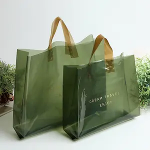 Tas Plastik Tote Bening Transparan, Tas Kemasan Pakaian Sepatu Hadiah Belanja Cetak Logo Kustom dengan Pegangan