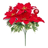 Bouquet de Poinsettias Artificiels de Noël Têtes de Fleurs en Velours Aiguilles de Pin Ornements de Noël Style Européen et Américain