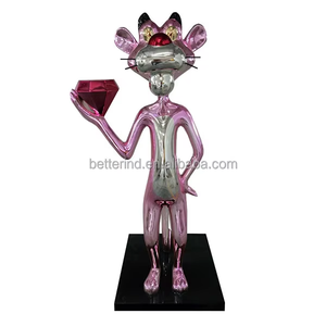 Espejo de fibra de vidrio personalizado, leopardo de dibujos animados rosa con escultura de diamante para centro comercial, edificio de Hotel, decoración de vacaciones - Product Image 1