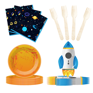 DAMAI - Juego de Platos, Vasos y Servilletas de Papel con Temática Espacial para Fiestas de Cumpleaños, Decoraciones Desechables para Fiestas de Galaxia para 8 Personas - Product Image 5