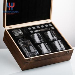 5 Pack <b>Whiskey</b> <b>Decanter</b> Gift Box Custom Etched Whisky <b>Set</b> With 4 Tumbler Glasses and 8 Stones in Wooden - Product Image 2