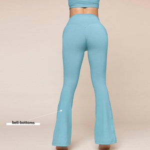 Pantalones acampanados de yoga reciclados ecológicos, de cintura alta, cruzados desnudos, ajustados, informales, atléticos, de pierna ancha, sólidos, para levantamiento de cadera - Product Image 2
