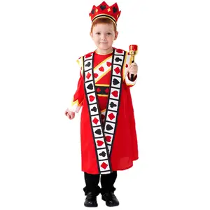Anak-anak Poker Raja jubah lengan panjang dengan mahkota anak laki-laki Kostum Halloween untuk pesta Cosplay