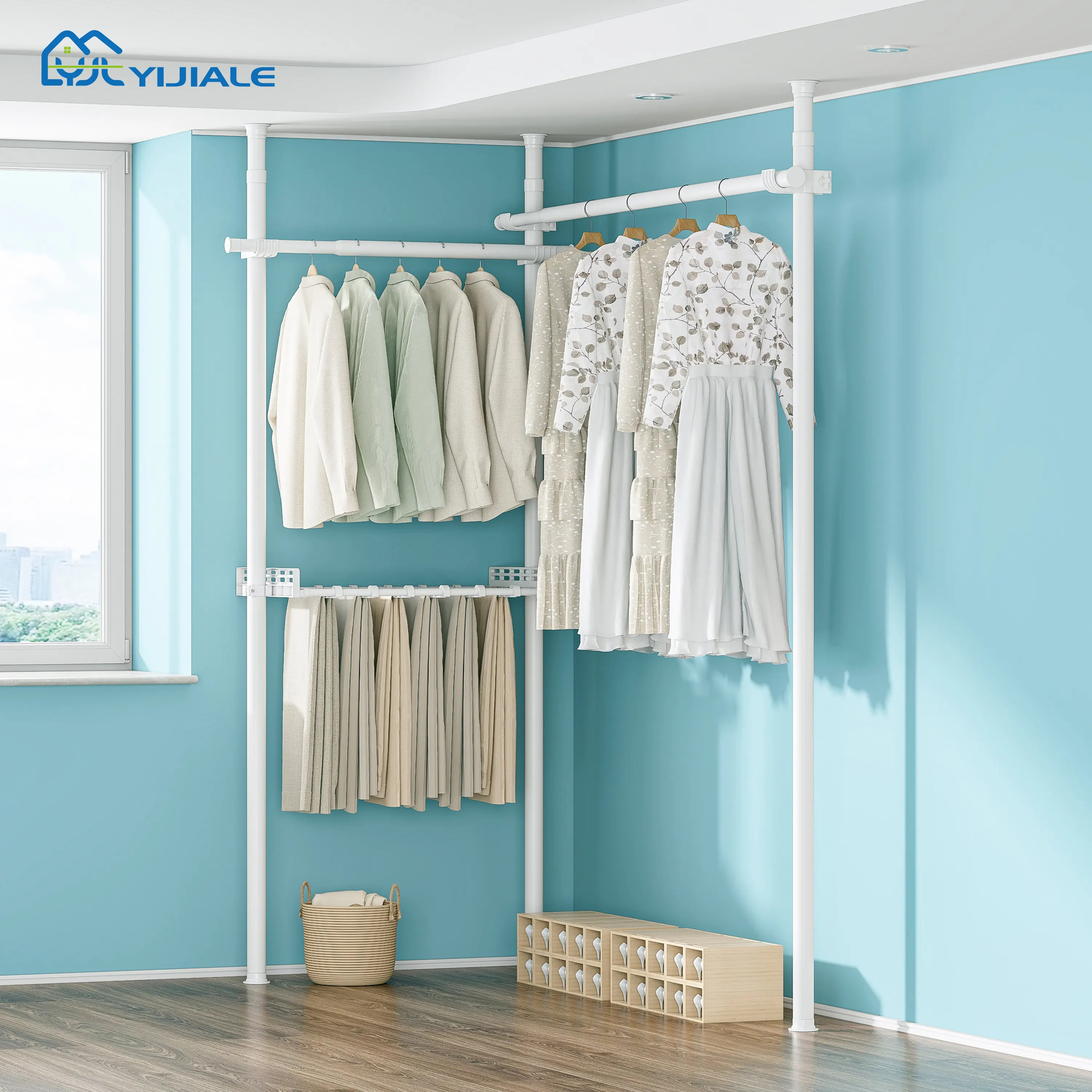 Multifunction Home Detachable Clothes Rack Bedroom Portable Clothes Hanging Rack Metal Extendable Heavy Duty Clothes Rack