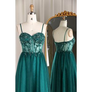 Nouveau moderne vert foncé fronde hôte robe Aline Tulle dentelle tissu Banquet soirée français Satin Polyester antistatique parole longueur - Product Image 2