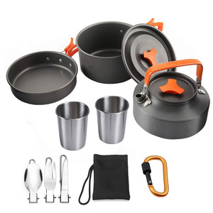 JSJM - Juego de Sartenes y Tetera para Acampar al Aire Libre para 2-3 Personas, Utensilios de Cocina Plegables de Aleación de Aluminio, Compatibles con Cocina de Gas - Product Image 3
