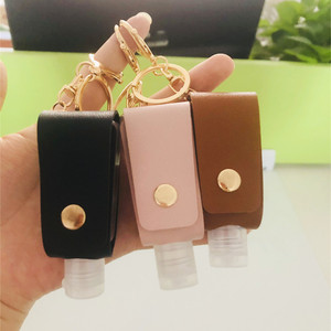 PU leather Squeeze tube Bottles Plastic Hand Sanitizer Alcohol Spray Bottle Holder with Key chain mini travel bottles 30ml