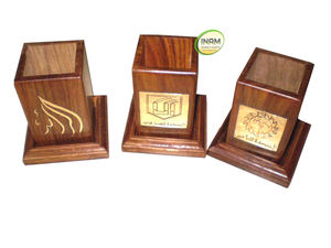 Beautiful Handmade Designer Wooden <b>Pen</b> Stand with Brass Inlay Work <b>Novelty</b> Gift From INAM HANDICRAFTS - Product Image 2