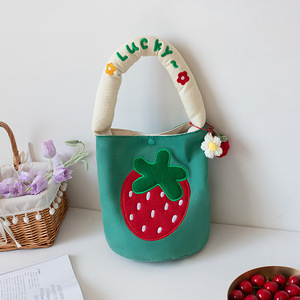 Large Canvas Shoulder Bag Summer Cartoon <strong>Fruit</strong> Strawberries Canvas <strong>Tote</strong> Boho Handbag for Women - Product Image 5