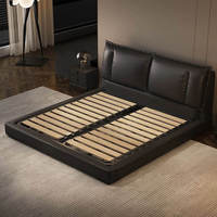 Ensemble de meubles de chambre à coucher en cuir et bois de luxe au design moderne : lit en cuir microfibre moderne, lit double de 1,8 mètre
