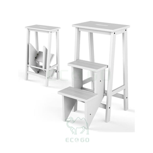 Escalera Plegable <span class=keywords><strong>de</strong></span> 3 Peldaños Resistente a la Humedad, Escalera <span class=keywords><strong>de</strong></span> Madera 3 en 1 con Asa, Pedal Antideslizante, Estante para Flores, para Cocina, Biblioteca, Garaje - Product Image 1