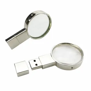 Penyimpanan Stik Memori USB Kaca Logam Bulat, Tongkat Memori dengan Gantungan Kunci 8GB 16GB 32GB dengan Logo 3D Khusus untuk Fotografi Pernikahan Dll