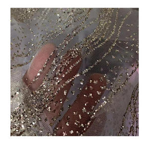 Venta caliente oro punto brillo punto brillante tela de encaje velo de novia para vestido de novia - Product Image 1
