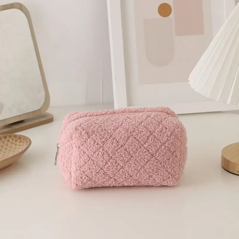 Promotion gift travel accessories fur pink cosmetics travel bag wholesale custom makeup bag pouch for girls mini cosmetics bag