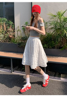 Jupe trapèze blanche pour femme, style preppy chic, taille haute, ample, avec volants, mini-jupe d'été décontractée et mignonne