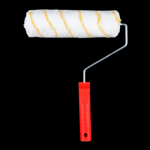 Rouleau de peinture en polyester rayé jaune haute densité avec poignée en plastique rouge, cadre à dégagement rapide, outil de peinture durable pour bricolage domestique - Product Image 1