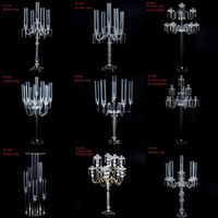 ZT220084 Candelabre en cristal transparent à 5 bras avec couvercle tubulaire haut pour décoration de centre de table de mariage et banquet