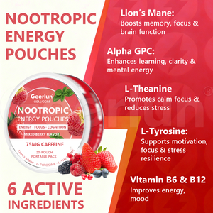Bolsitas Masticables de Vitamina Orgánica de Melena de León de Marca Privada para Mejorar la Concentración y la Energía, Bolsitas Nootrópicas con Cafeína - Product Image 2