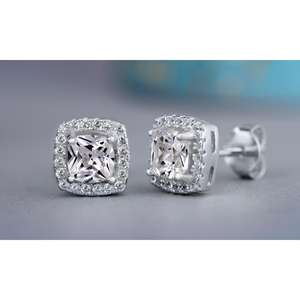 Boucles d'oreilles classiques en or blanc avec diamants ronds taille brillant, couleur G, diamants naturels, bijoux de mariage pour femmes - Product Image 4