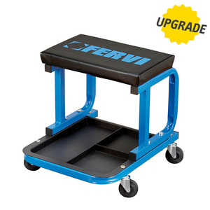 Taburete de Taller Fervi con Bandeja para Herramientas, Asiento de Acero con Ruedas y Almacenamiento, 2 Compartimentos, 350 mm de Profundidad - Product Image 1