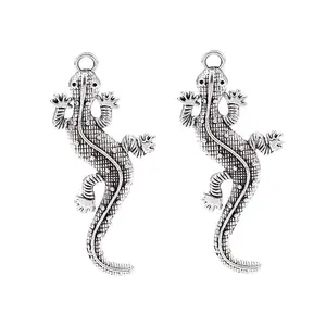 Large Gecko Lizard Animal Antique Silver Charms Pendants for Jewelry Making