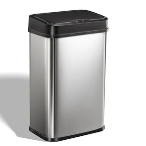 14 Gallon Stainless Steel Waste Bin With Plastic Sensor Lid Smart Home Products For Home Smart Trash Can With Lid