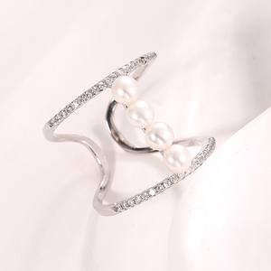 Bague classique géométrique en argent sterling 925 de luxe Kammy 4-4,5 mm avec perle d'eau douce naturelle 2,4 g pour femme, mariage, fiançailles, mode - Product Image 3