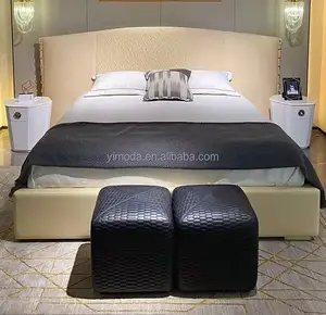 Furnitur hotel desain baru Modern ukuran King mewah kamar tidur modern krem tempat tidur besar kepala tempat tidur kulit pelapis kepala lebar