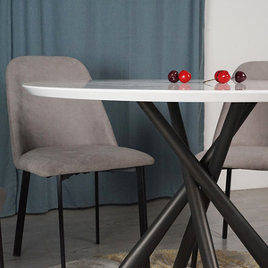 Mesa de comedor redonda, juego de mesa moderna con pintura de MDF, color blanco, para sala de estar - Product Image 5
