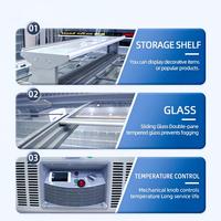 Congélateur vitrine îlot grande capacité pour usage commercial, avec dessus en verre transparent, refroidissement direct, dégivrage à gaz chaud, contrôle numérique