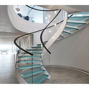 Sang trọng ngoài trời/trong nhà kim loại cầu thang Tempered Glass lan can hiện đại cong cầu thang thép cầu thang - Product Image 2